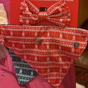 Red and Green Dog Bandana and Bow Tie Set